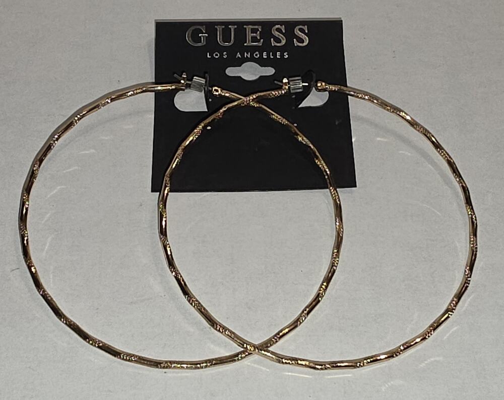 GUESS Oversized Textured Rose Gold Tone Hoop Earrings 412780.42 NWT